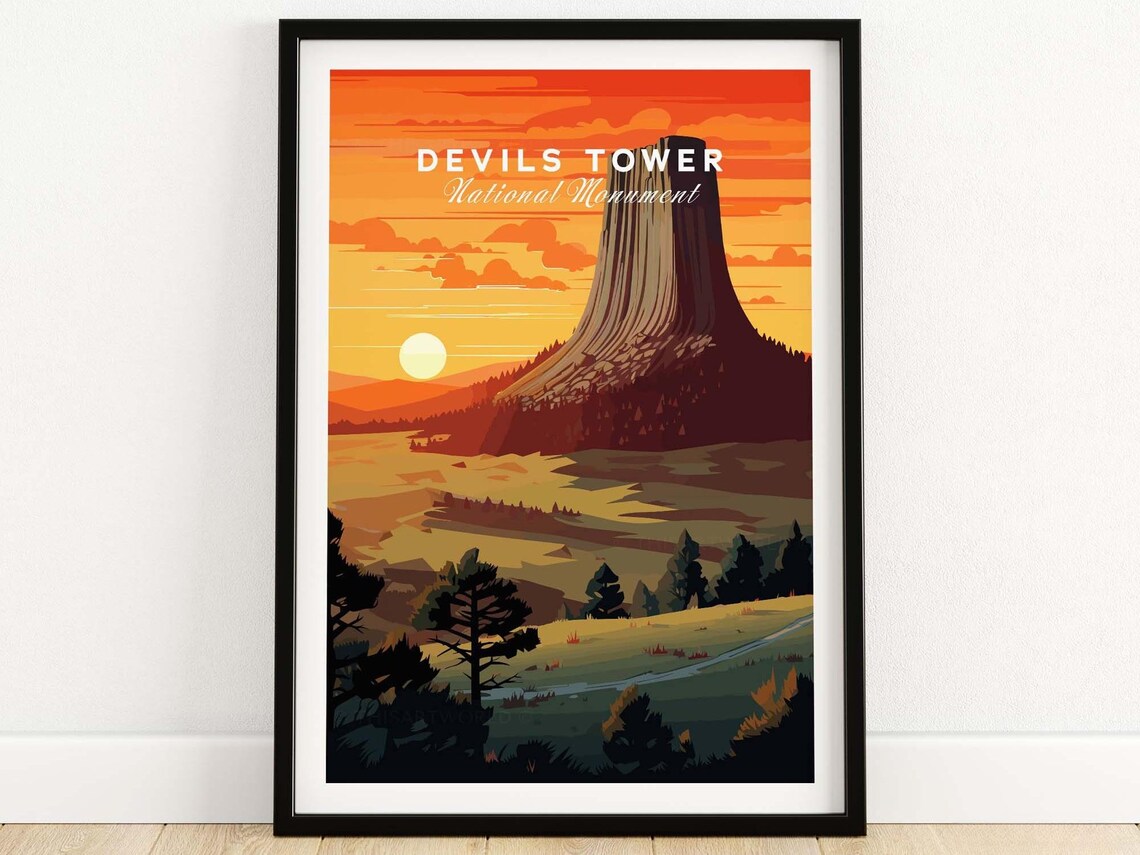 Devils Tower Travel Poster Art Print, Wall Decor