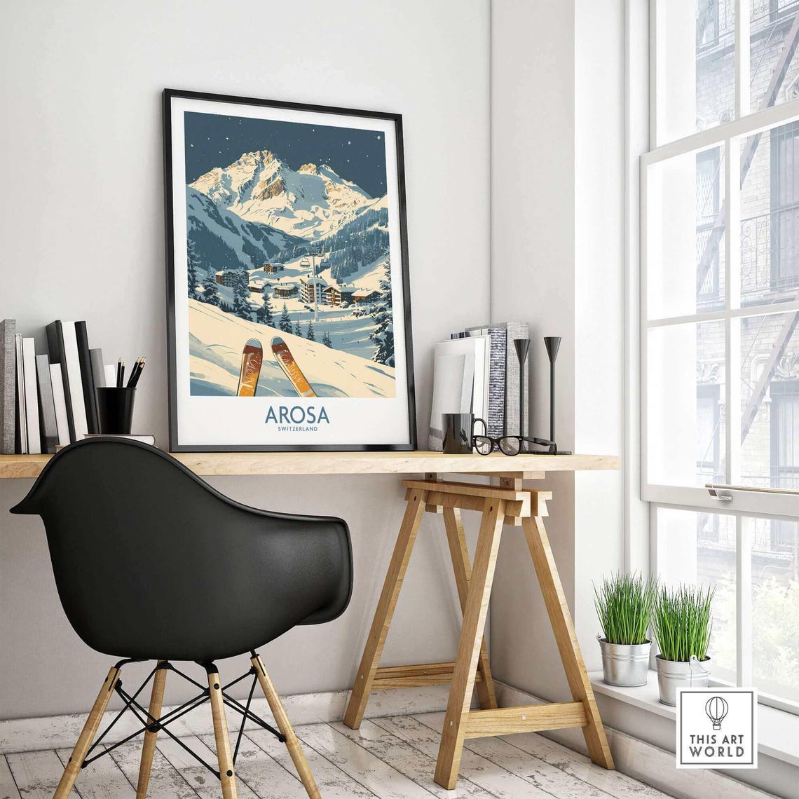 Arosa Ski Print, Switzerland Winter Sports Art - Image 4