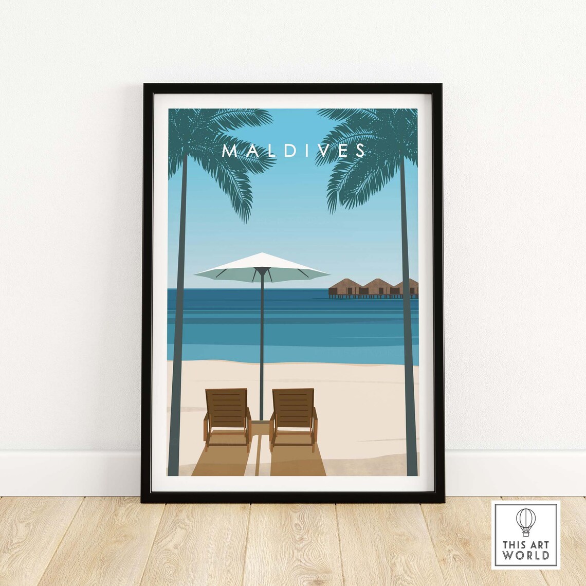 Maldives Minimal Travel Poster, Home Decor Art Print