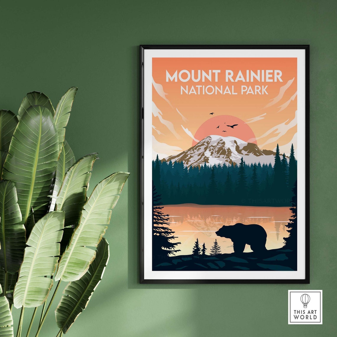 Mount Rainier National Park Bear Reflection Lake Sunset Poster - Image 2