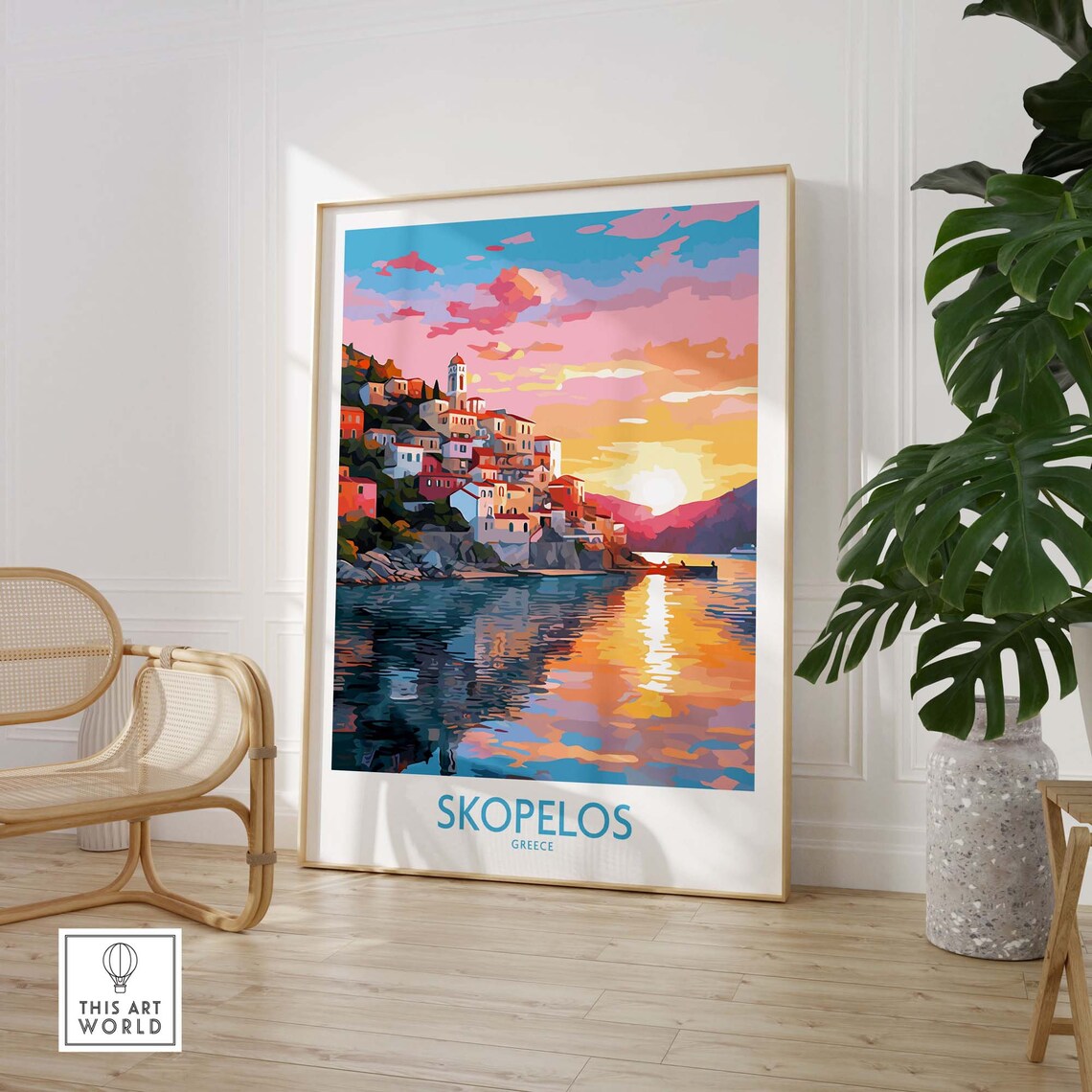 Skopelos Greece Colorful Island Village Sunset Sea View Poster - Image 3