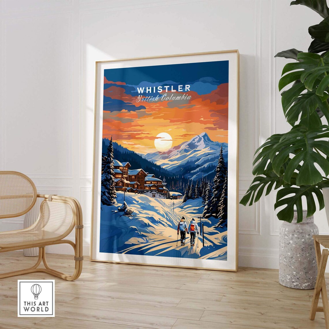 Mountain Whistler British Columbia Ski Village Sunset Snow Poster - Image 2