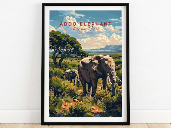 Addo Elephant National Park South Africa Safari Vintage Travel Poster