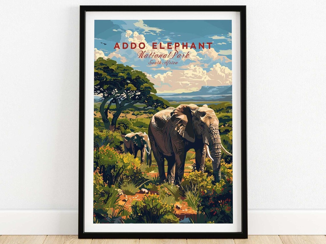 Addo Elephant National Park South Africa Safari Vintage Travel Poster