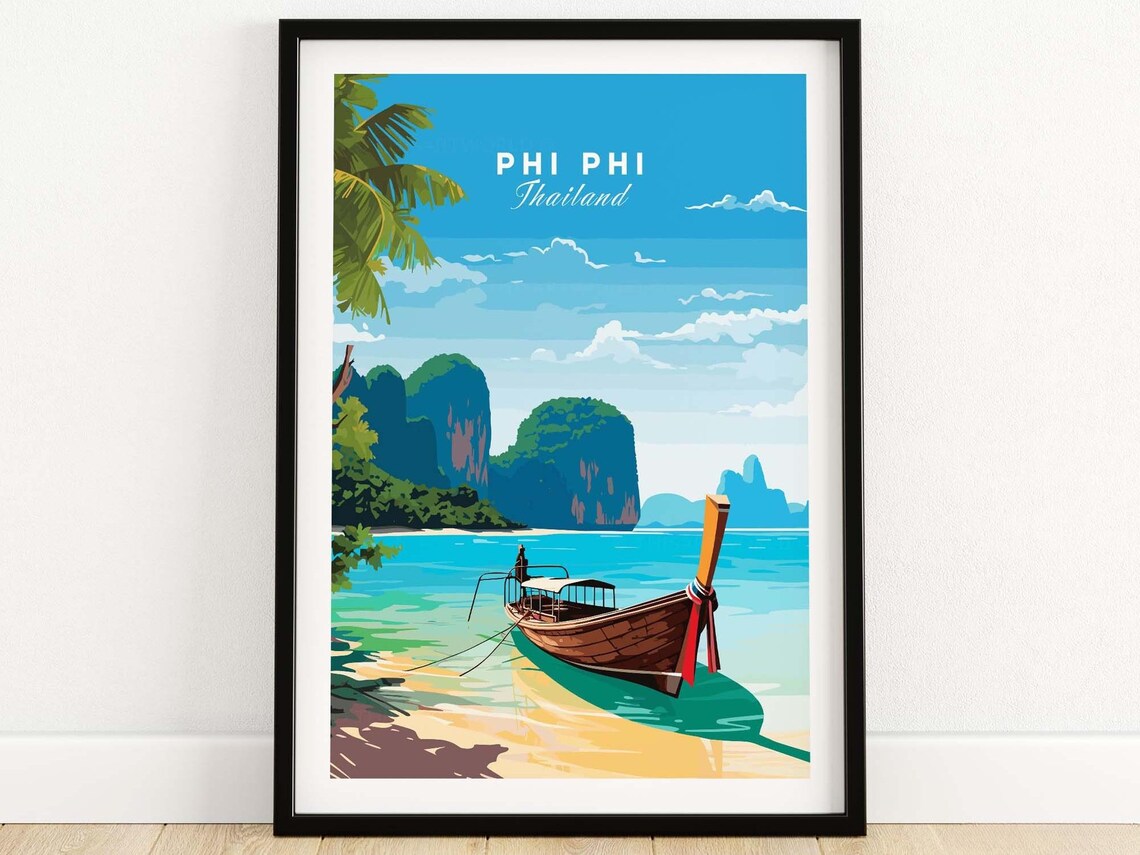 Phi Print Thailand Travel Poster, Asia Wall Decor