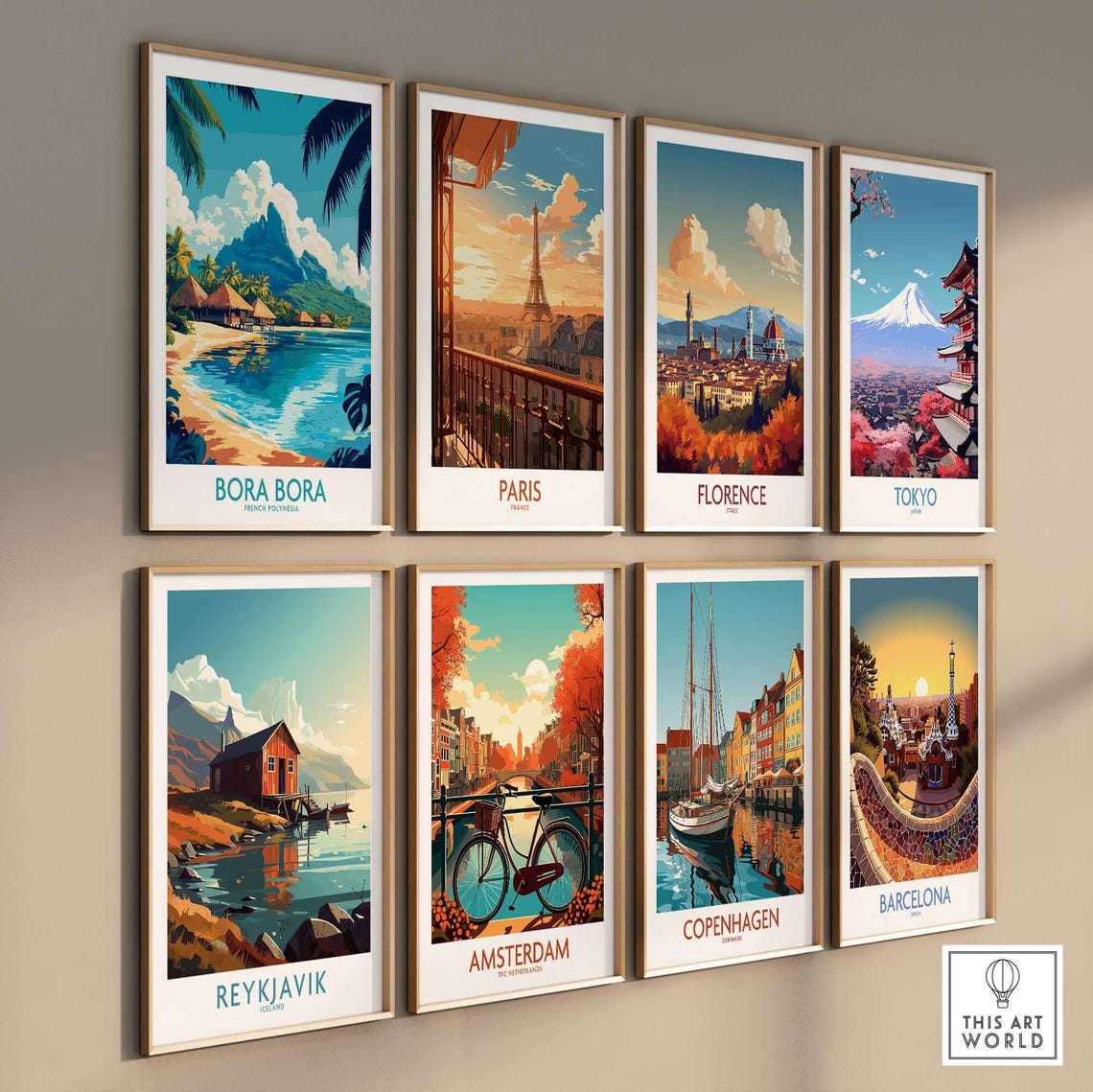 Bora Bora French Polynesia Beach Huts Lagoon Mountain Travel Poster - Image 3