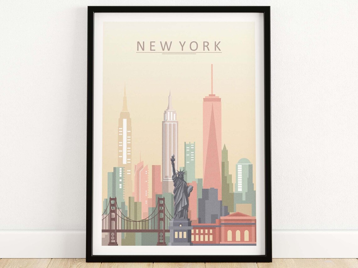 New York Skyline Art Print, NYC Cityscape Decor