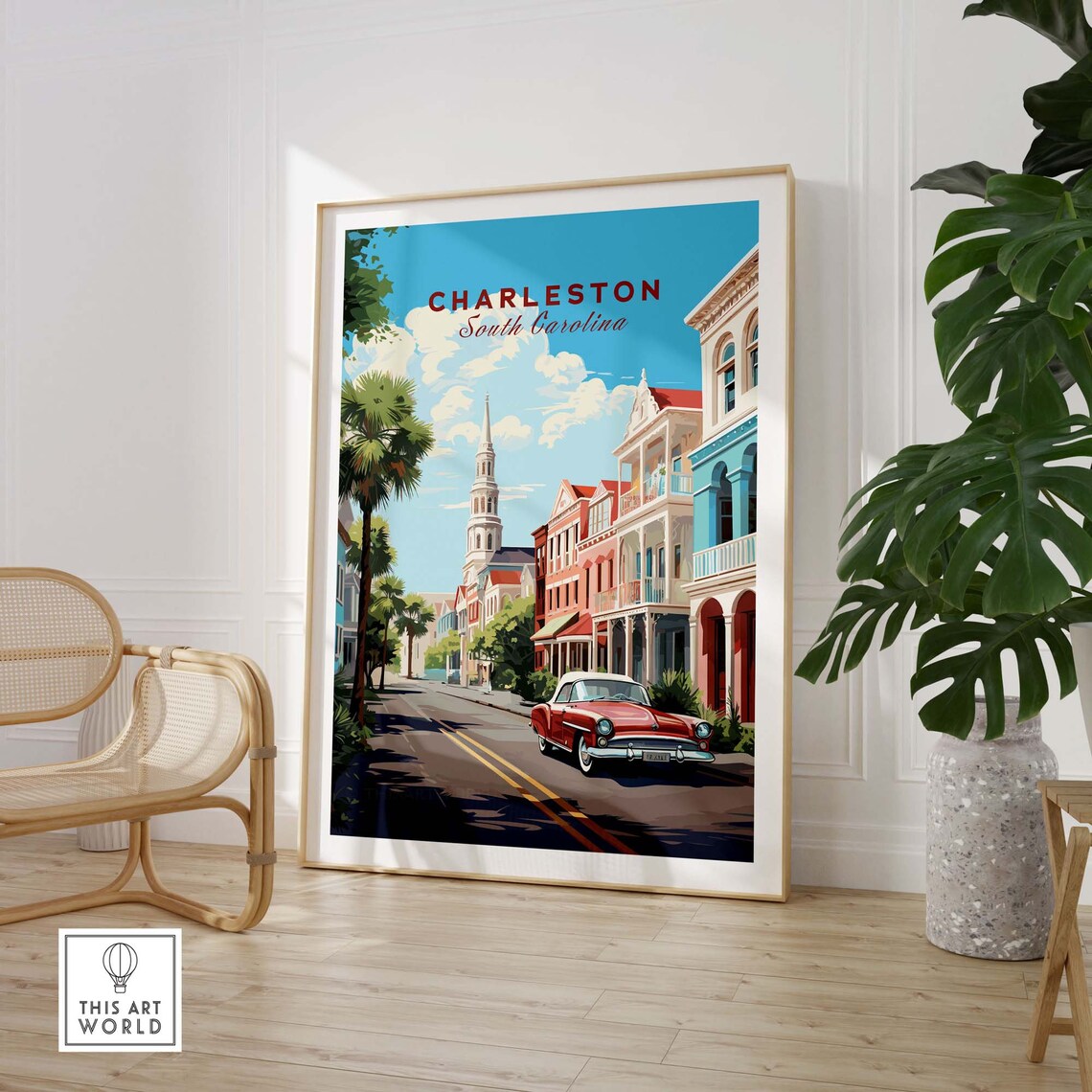Charleston South Carolina Historic Street Vintage Car Travel Poster - Image 3