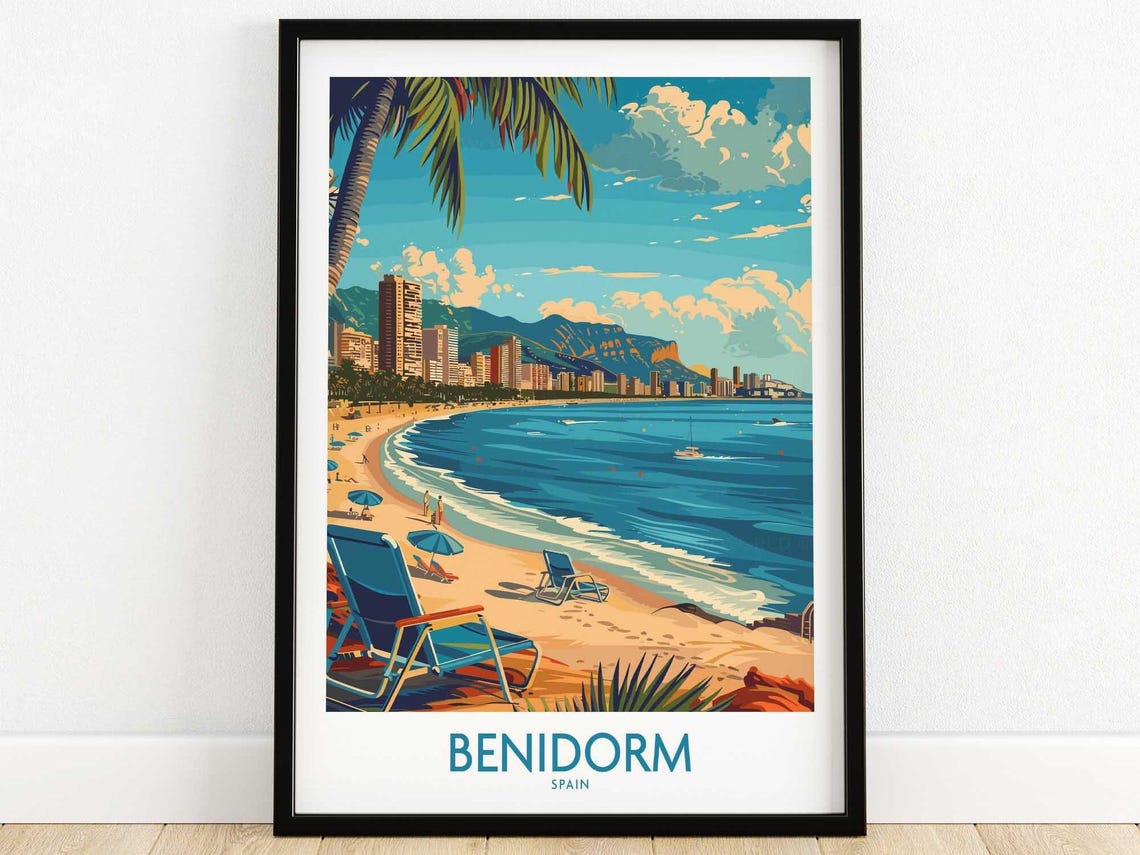 Benidorm Spain Curved Beach High Rise Coastline Summer Poster