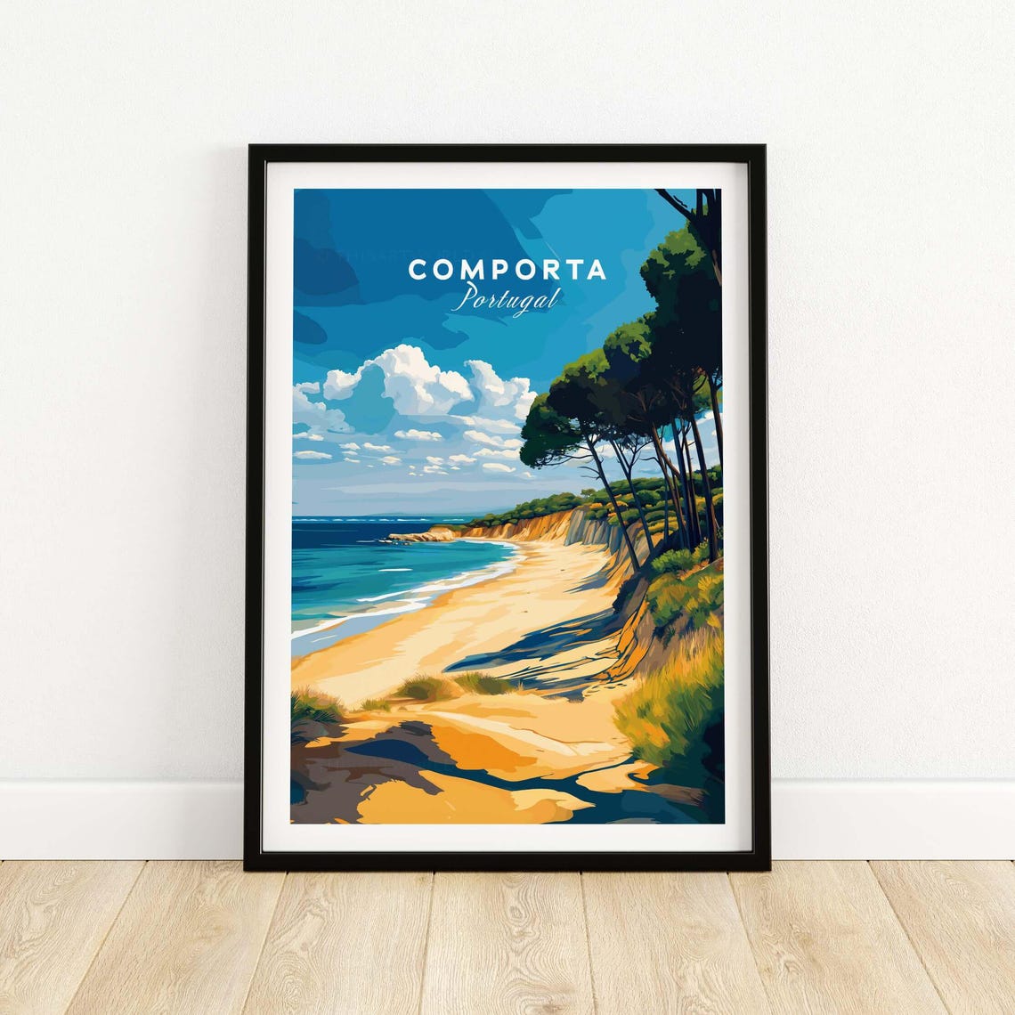 Comporta Portugal Sandy Shoreline Deep Blue Ocean Travel Poster