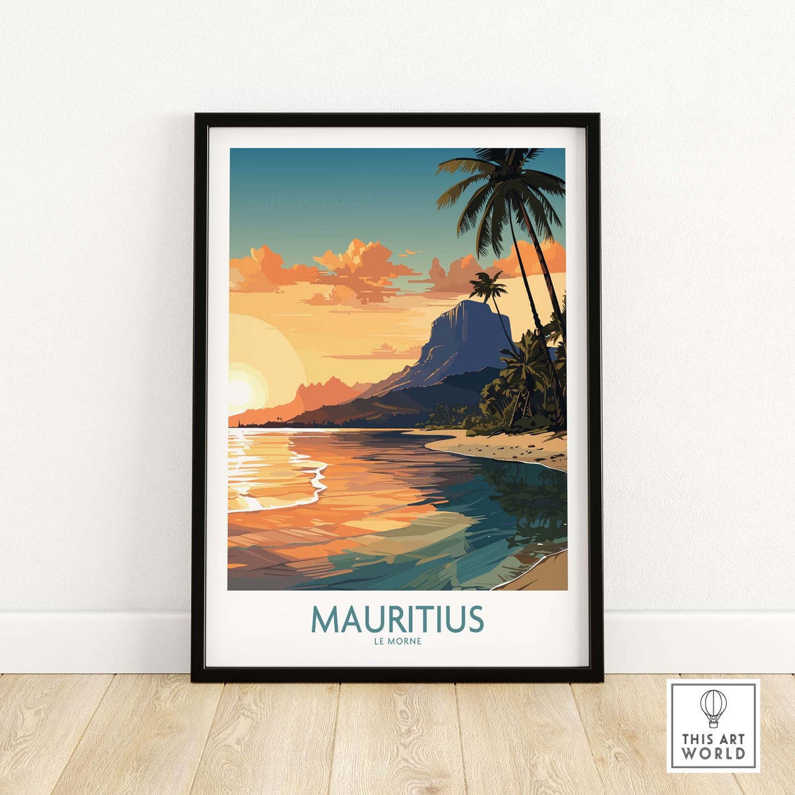 Mauritius Le Morne Golden Sunset Beach Palm Tree Ocean Poster - Image 3