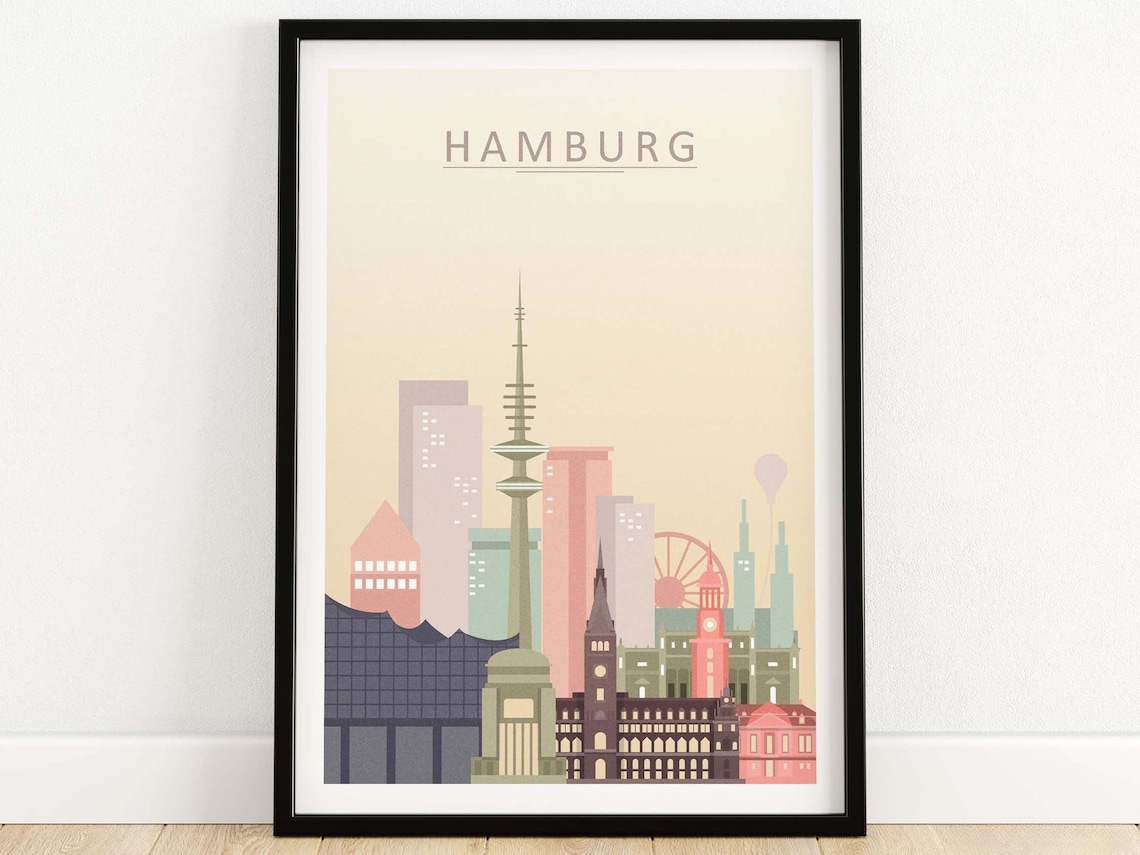 Hamburg Skyline Print, German Cityscape Art Poster