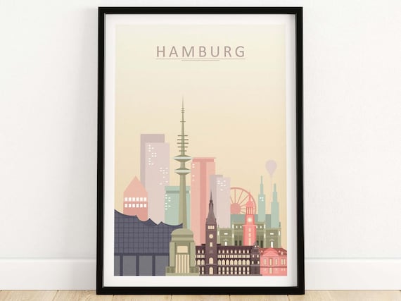 Hamburg Skyline Print, German Cityscape Art Poster