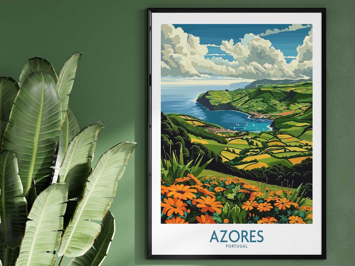 Azores Print So Miguel Island Wall Art Travel Poster Home Decor Artwork Gift Illustration Lover