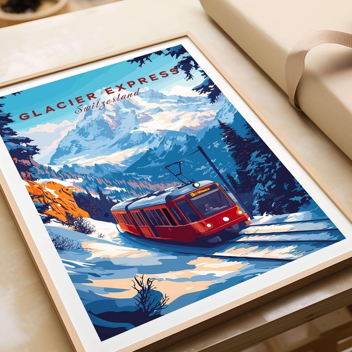Glacier Express Switzerland Red Train Snowy Alps Travel Poster - Image 4