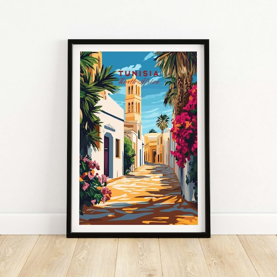 Tunisia North Africa Sunlit Street Palms Bougainvillea Poster