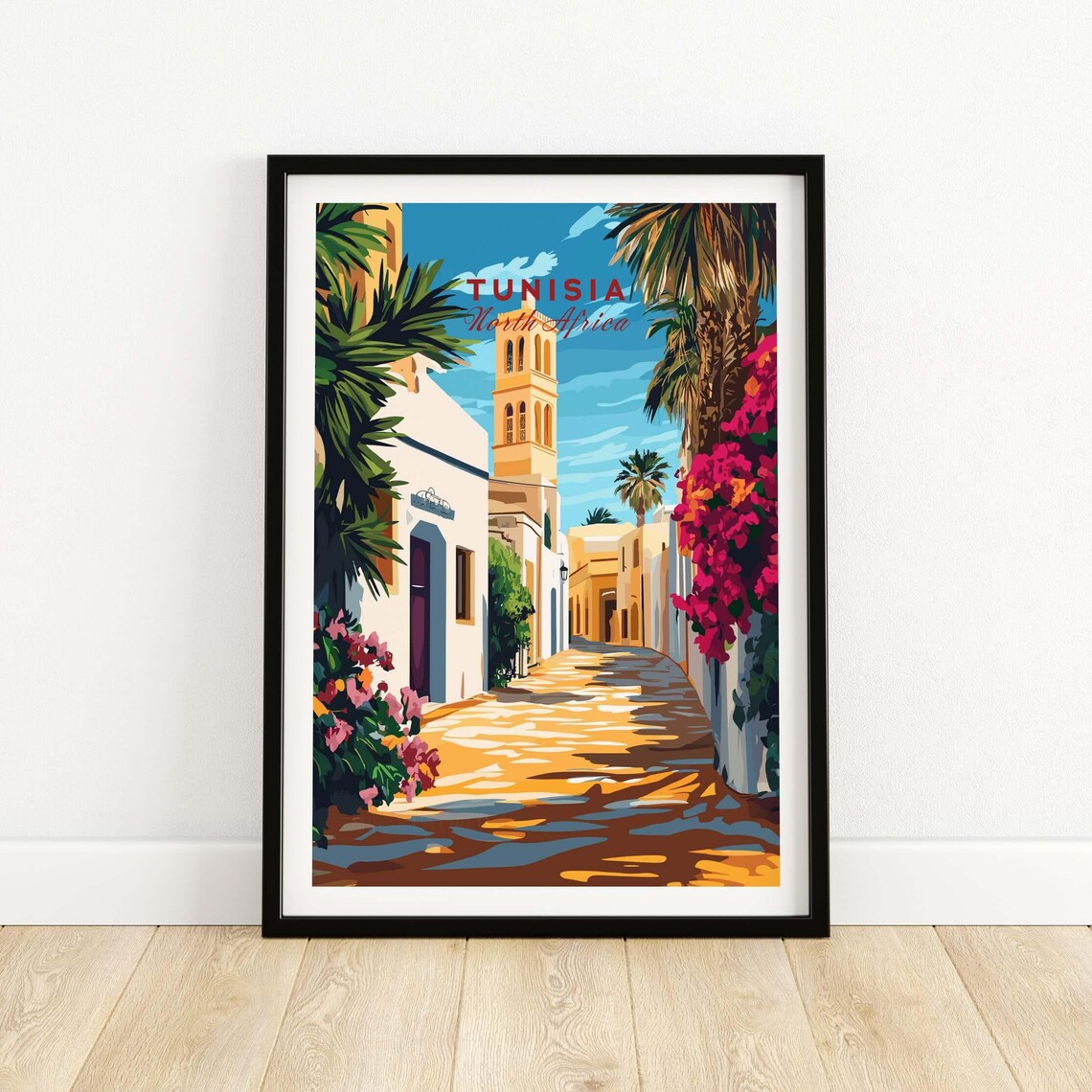 Tunisia North Africa Sunlit Street Palms Bougainvillea Poster