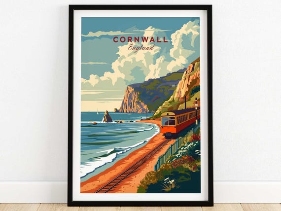 Cornwall Coast Travel Print Wall Art Poster Home Decor Artwork Gift Illustration Lover