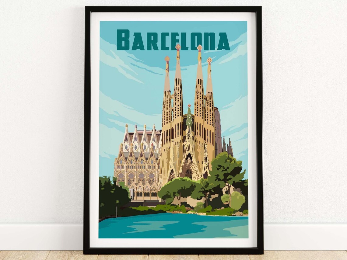 Barcelona Vintage Travel Poster, Spain Art Print