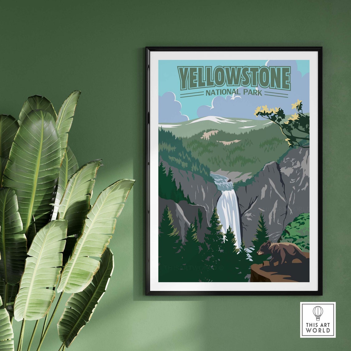 Yellowstone National Park Grand Falls Vintage Bear Forest Art Poster - Image 2