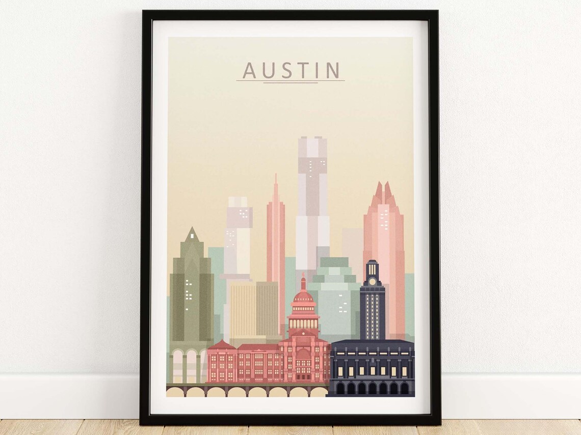Austin Texas Skyline Art Print, Cityscape Wall Decor
