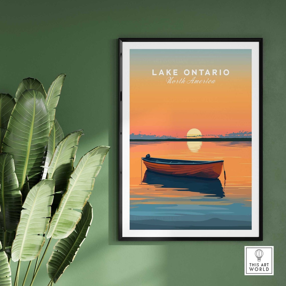 Lake Ontario North America Orange Sunset Canoe Reflection Poster - Image 2
