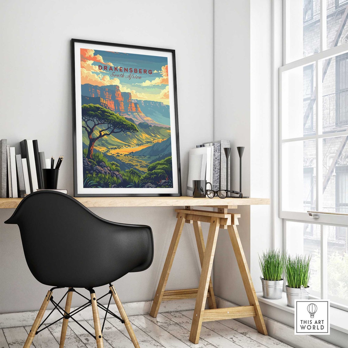 Drakensberg South Africa Acacia Tree Sunset Vintage Travel Poster - Image 4