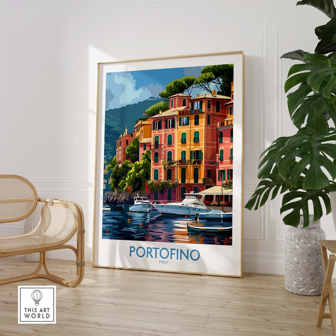Portofino Harbor Colorful Seaside Village Boats Scene Poster - Image 3