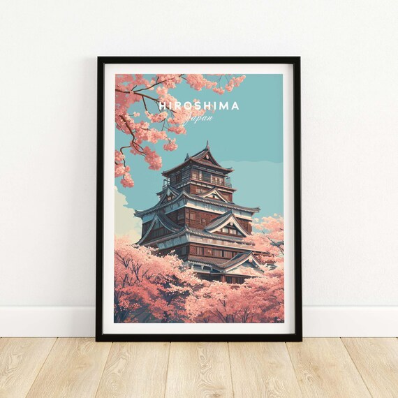 Hiroshima Japan Castle Amid Cherry Blossom Spring Season Poster