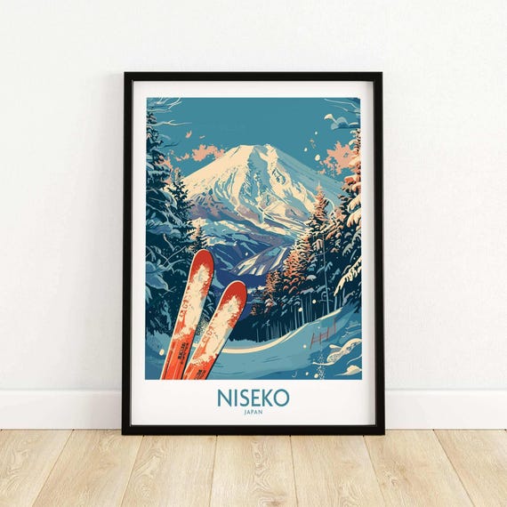 Niseko Poster Japan Ski Travel Print Wall Art Gift Resort Winter Sports Artwork Adventure Home Decor