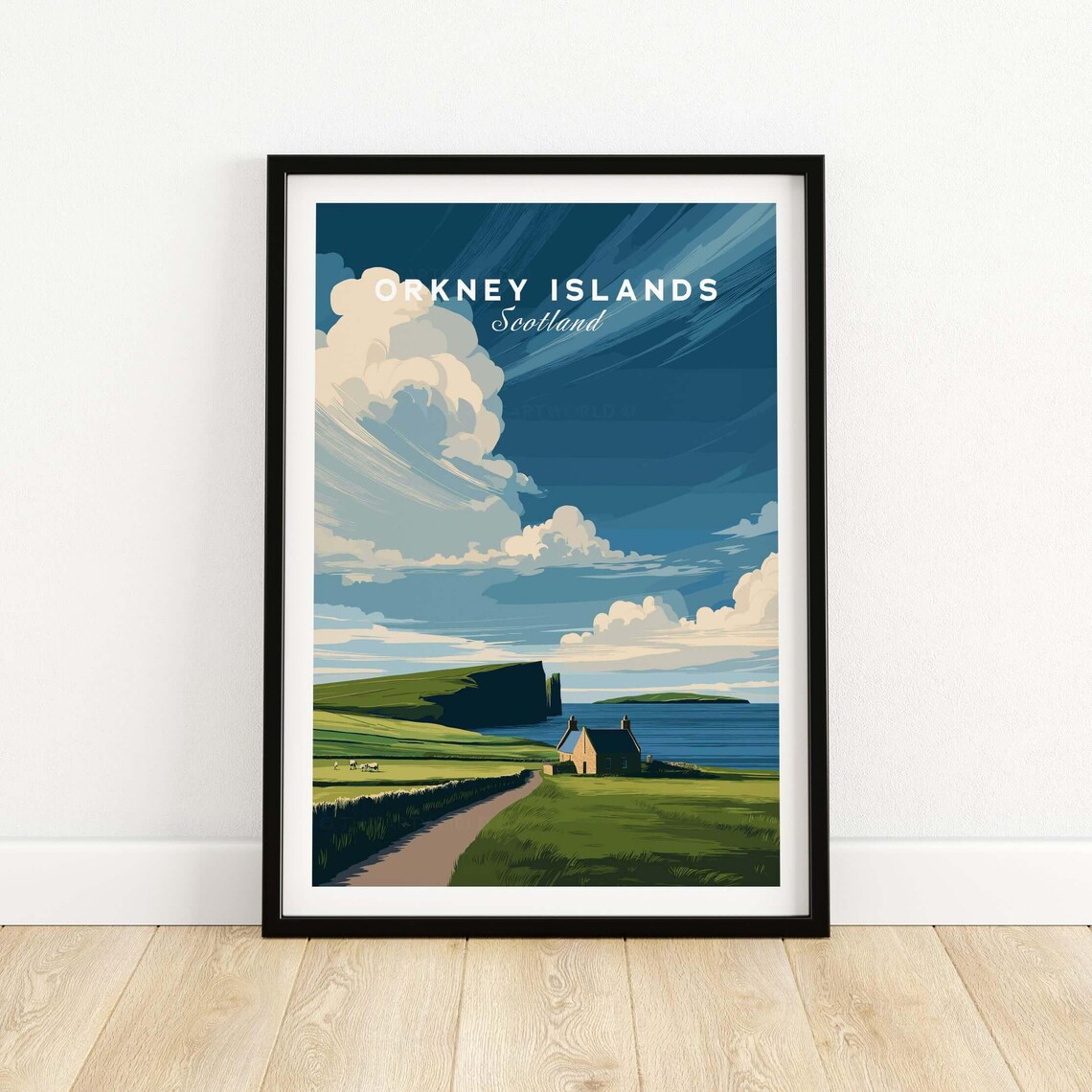 Orkney Islands Scotland Coastal Cottage Green Hills Seaside Poster