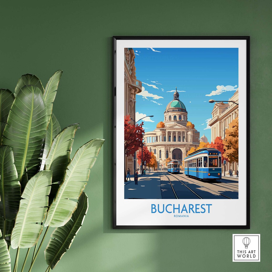 Bucharest Romania Tram Street Historic Dome Autumn Travel Poster - Image 2