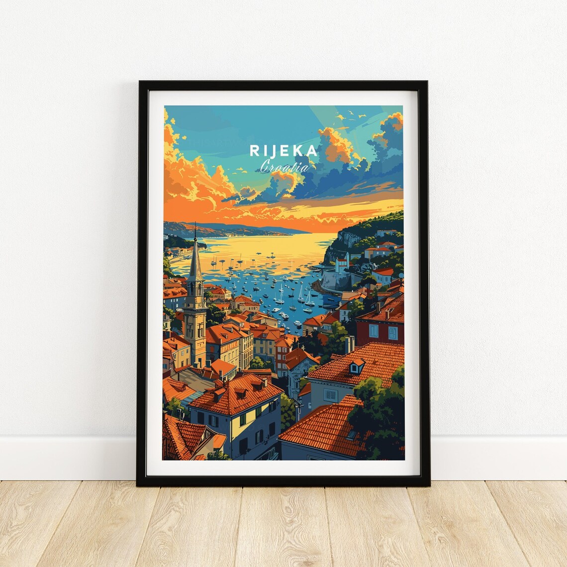 Rijeka Croatia Sunset Harbor Sailboats Old Town Waterfront Poster