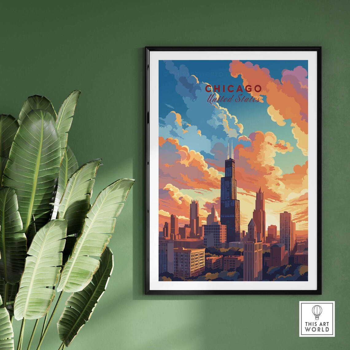 Chicago Willis Tower Sunset Skyline United States Travel Poster - Image 2