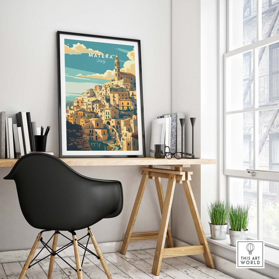 Matera Italy Ancient Stone Cave Town Cathedral Bell Tower View Poster - Image 4