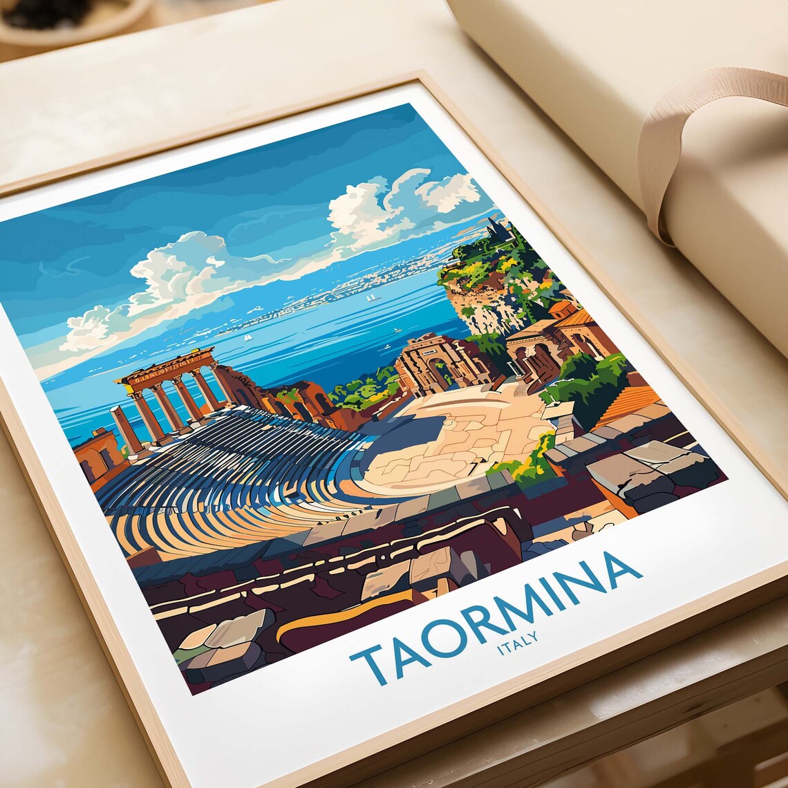Taormina Travel Poster Vintage Italian Wall Art Print Sicily Italy Taormina Artwork Poster Gift Taormina Illustration Art Lover Print
