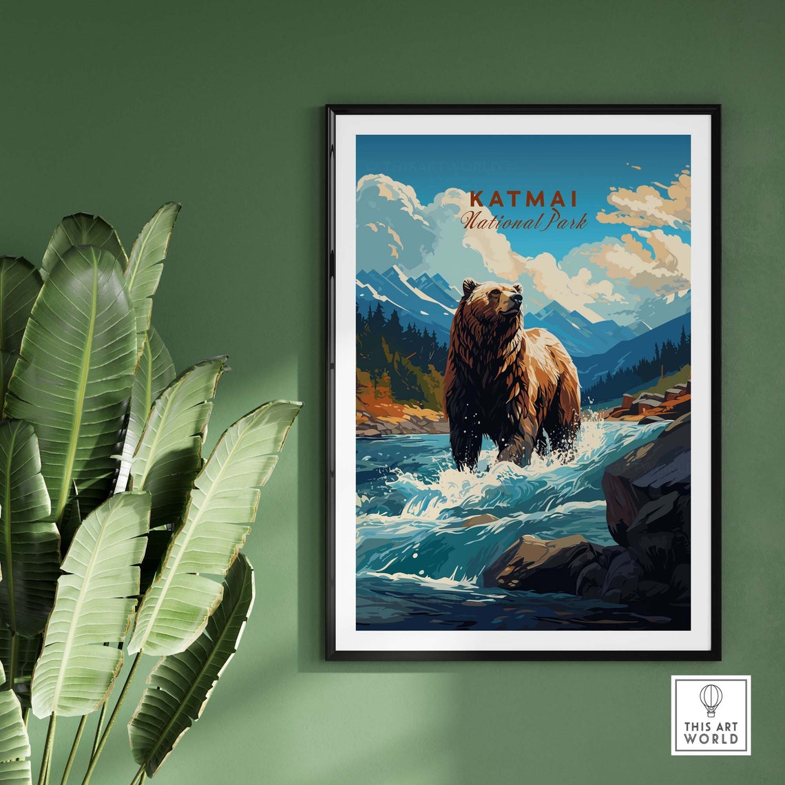Katmai National Park Brown Bear Wild River Rapids Scene Poster - Image 2
