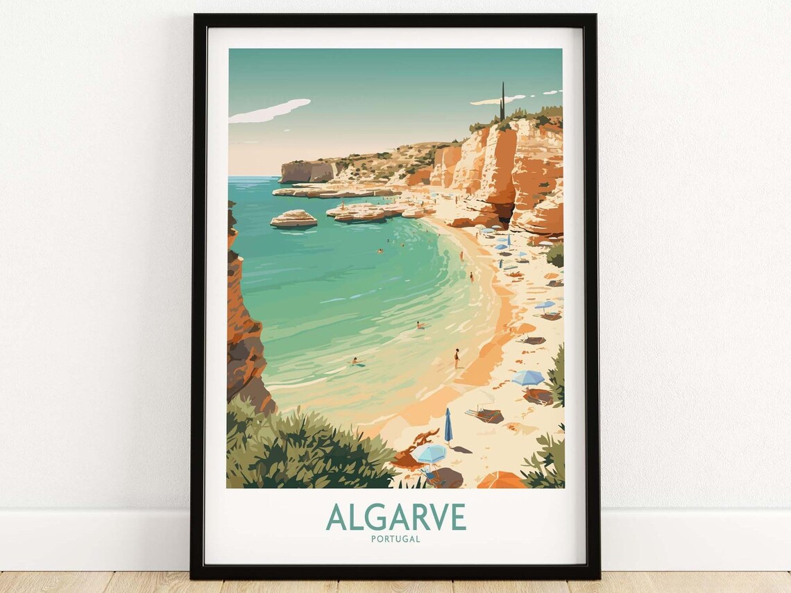 Algarve Portugal Golden Cliffs Beach Coves Summer Travel Poster