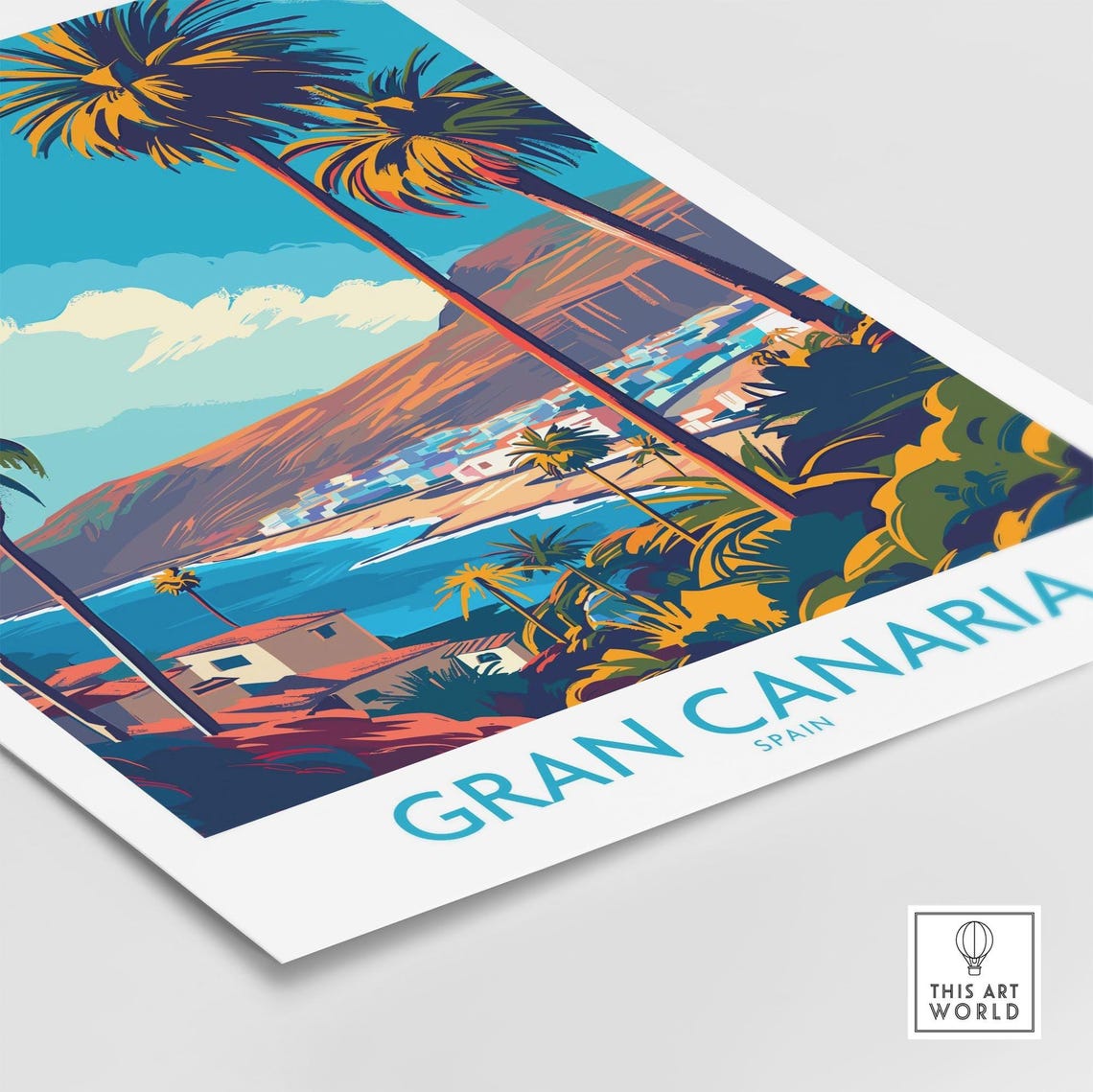 Gran Canaria Spain Seaside Town Palms Mountain Coast Art Poster - Image 4
