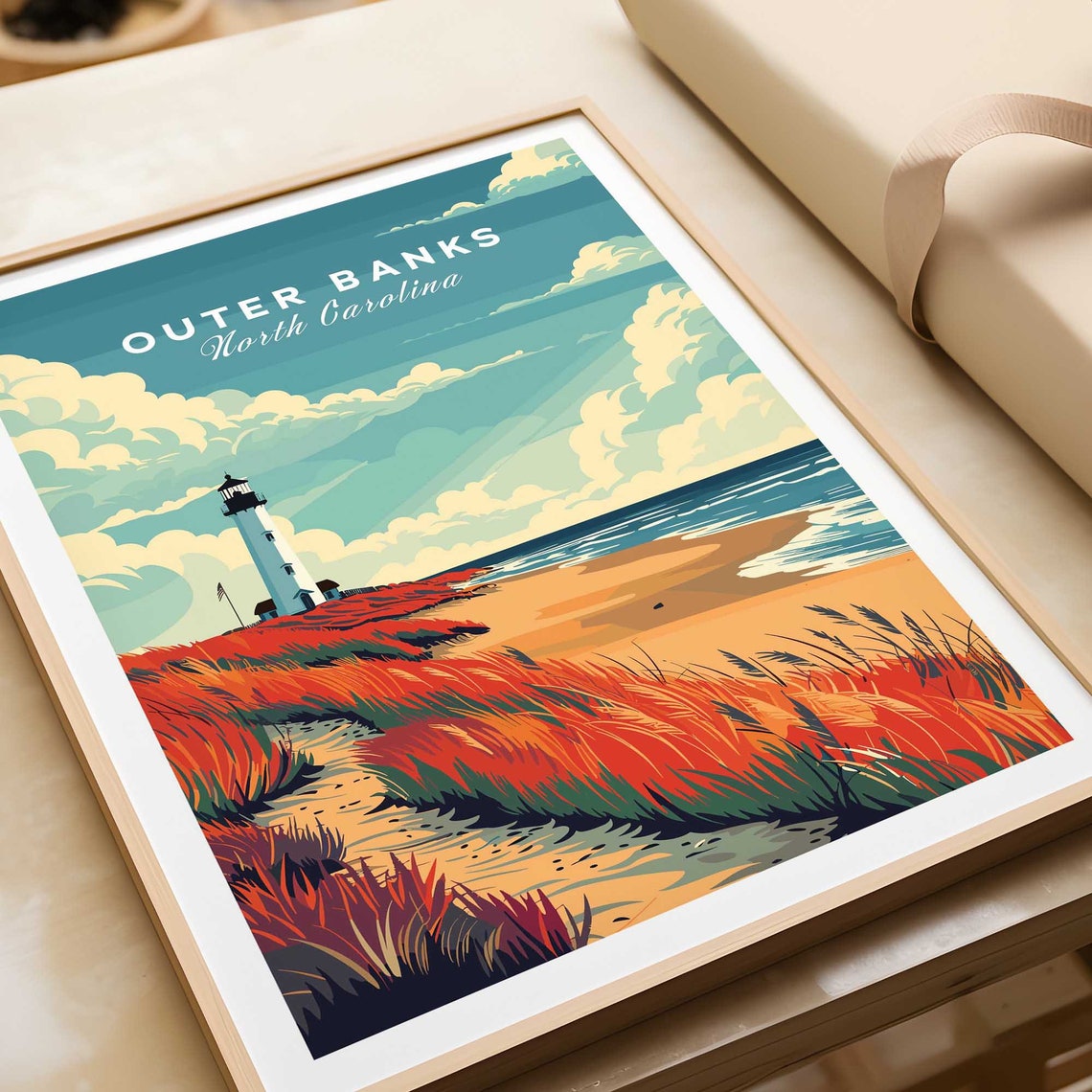 Outer Banks North Carolina Beach Red Dune Grass Lighthouse Poster