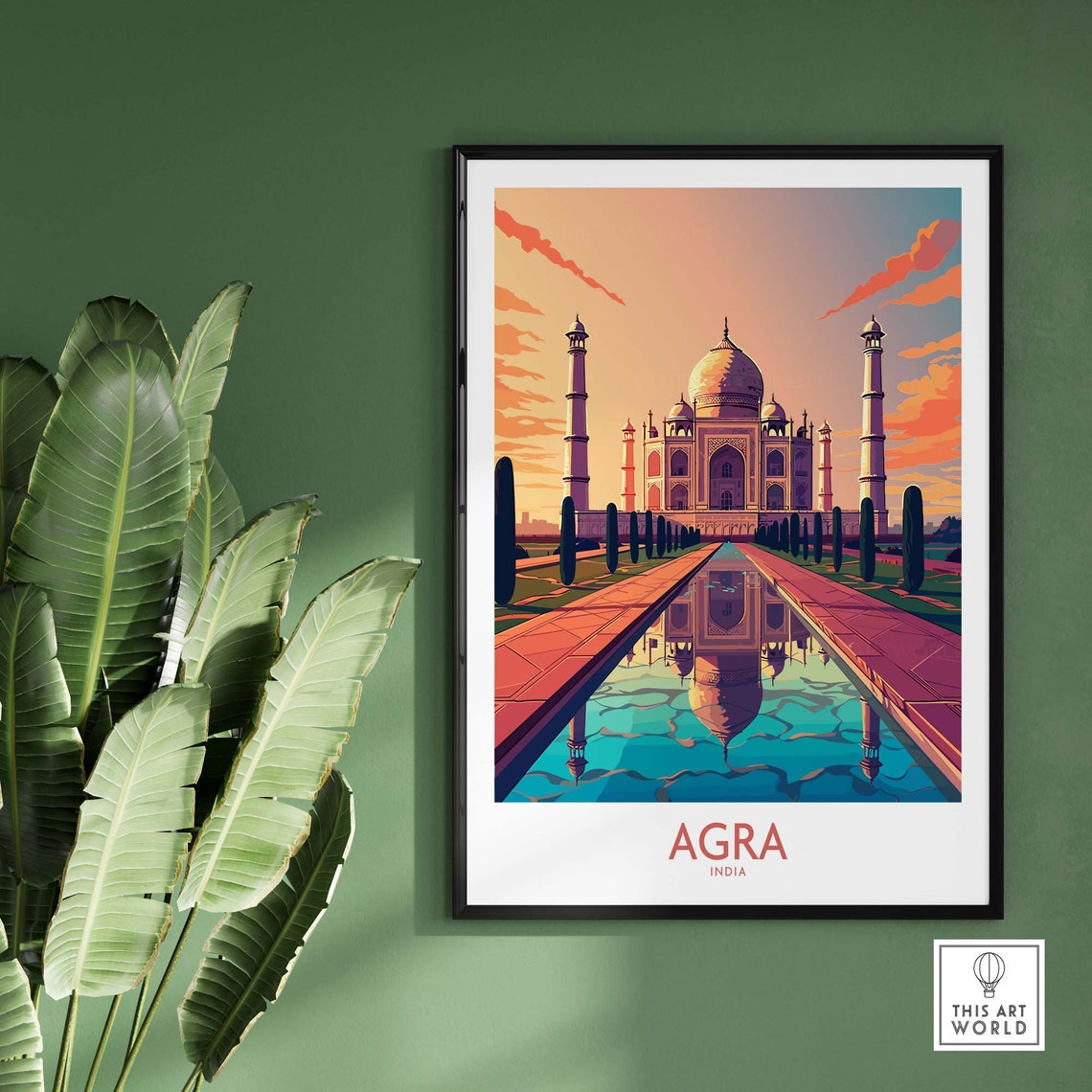 Agra India Taj Mahal Sunrise Reflection Vintage Travel Poster - Image 2