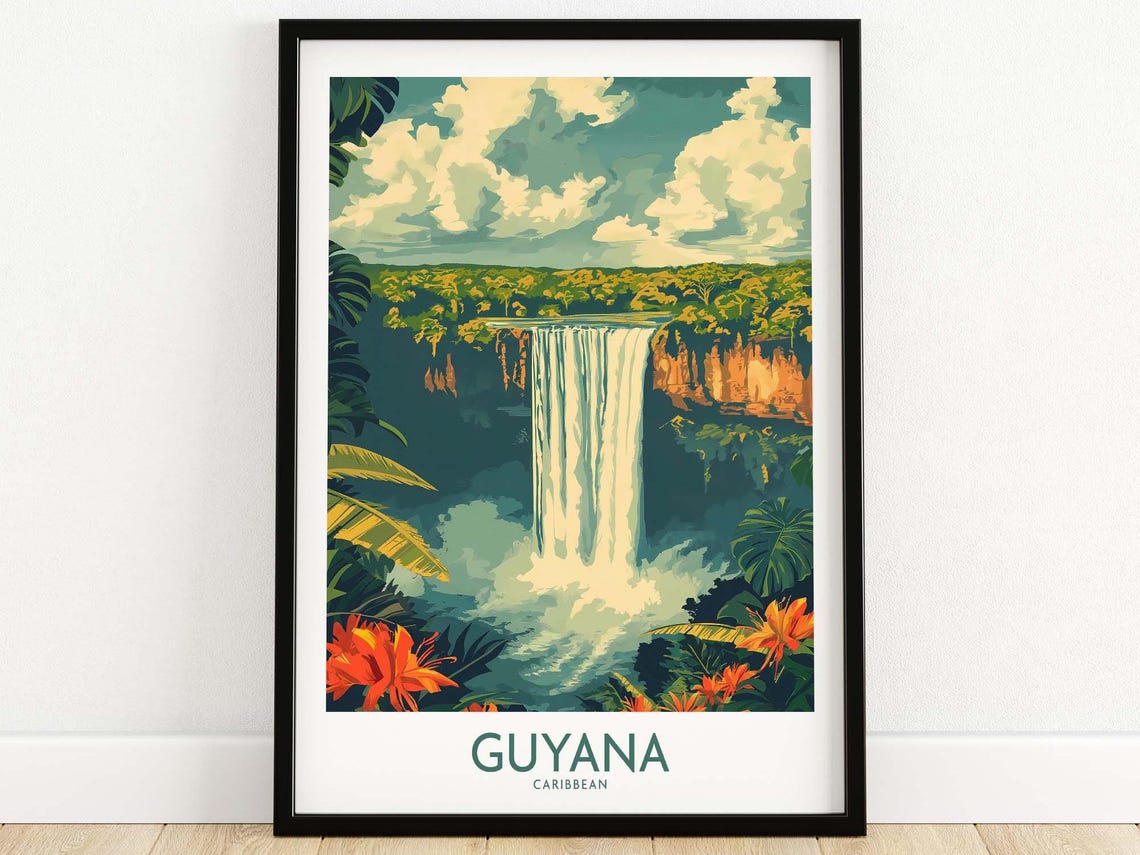 Guyana Caribbean Tropical Jungle Waterfall Rainforest Poster