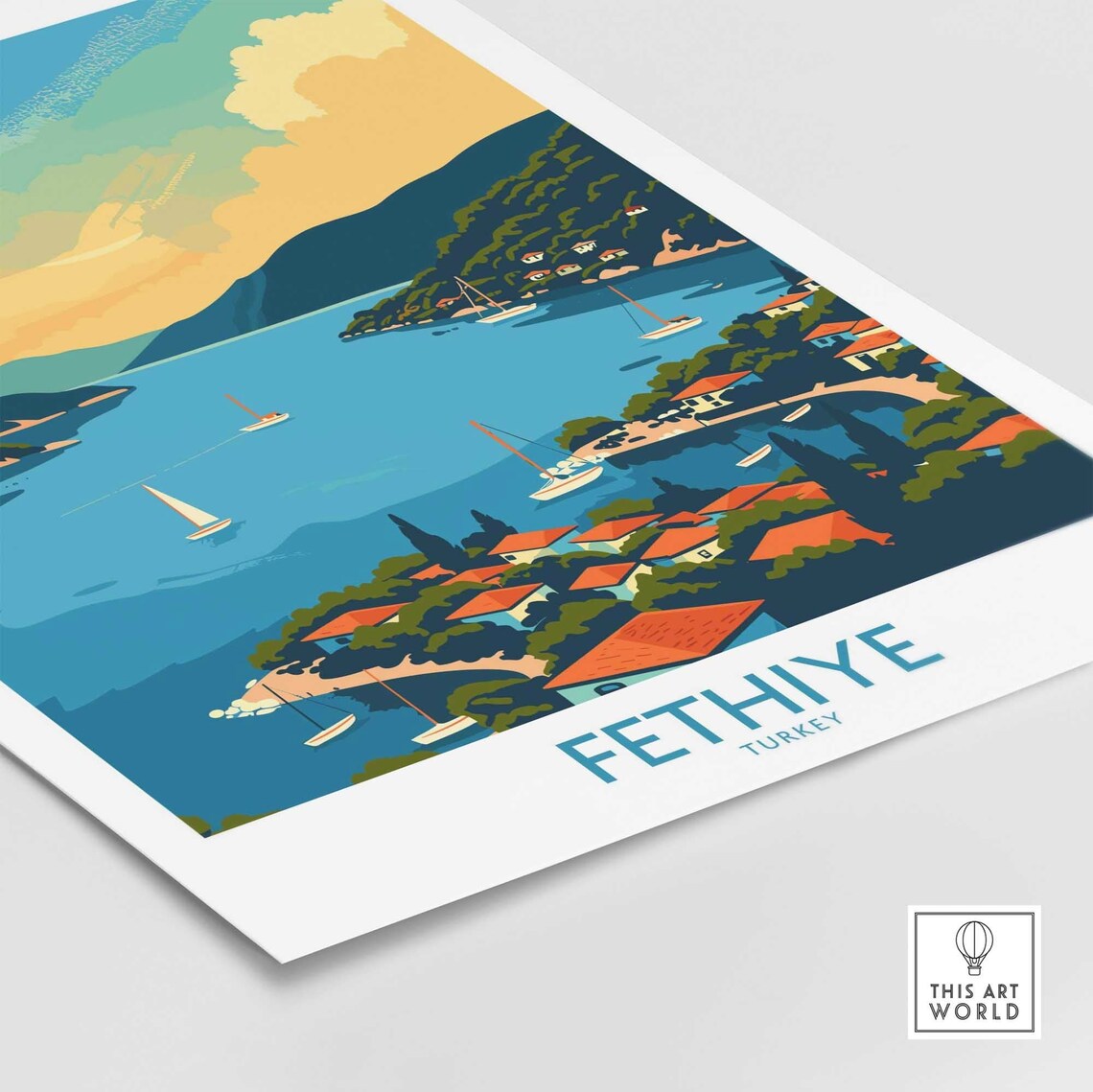 Fethiye Turkey Turquoise Bay Aerial Sailboat Harbor View Poster - Image 4