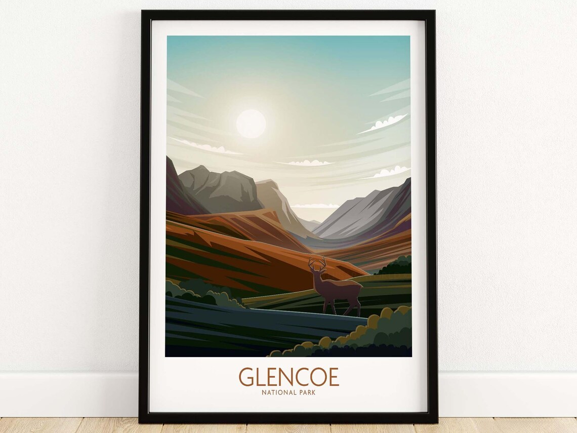 Glencoe National Park Travel Poster, Scotland Highlands