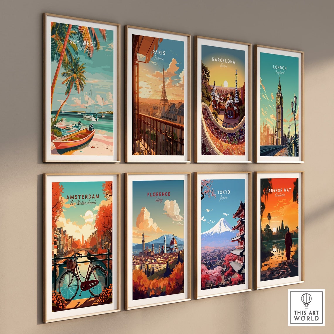 Key West Florida Sunset Boats Harbor Palm Trees Retro Poster - Image 3
