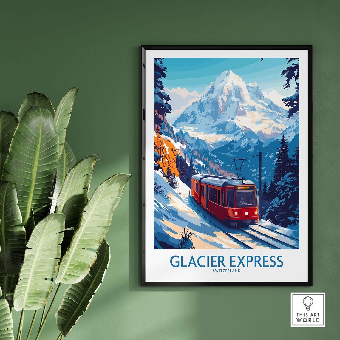 Glacier Express Switzerland Red Train Alps Vintage Travel Poster - Image 2