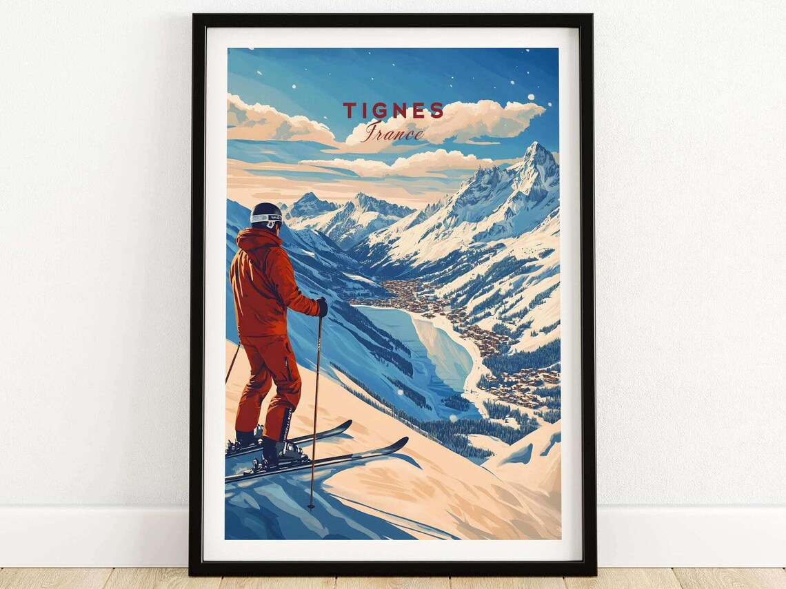 Tignes Ski Print France Mountain Art Ski Lodge Wall Decor Winter Sports Artwork Mountain Home Alpine Chalet Gift Adventure Sport Resort