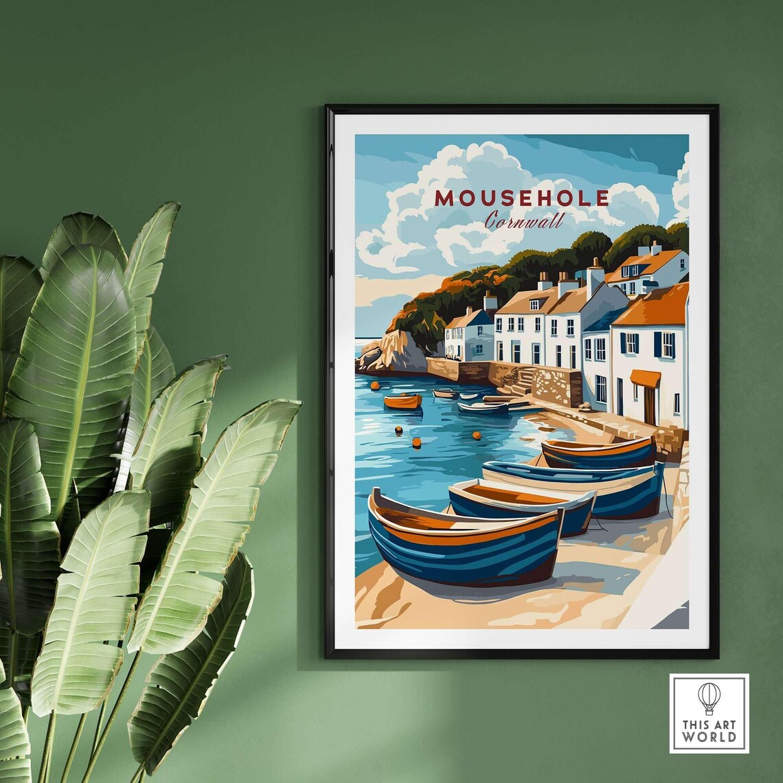 Mousehole Cornwall Fishing Village Harbor Boats Sunny Travel Poster - Image 3