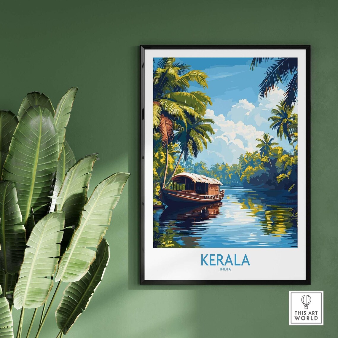 Kerala India Covered Houseboat Palm Trees Vintage Travel Poster - Image 2