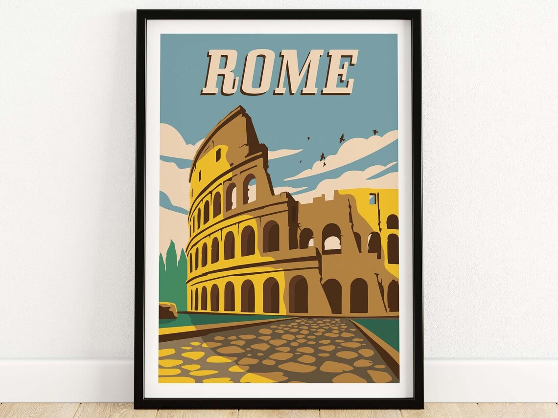 Rome Italy Retro Travel Poster, Roma Art Print